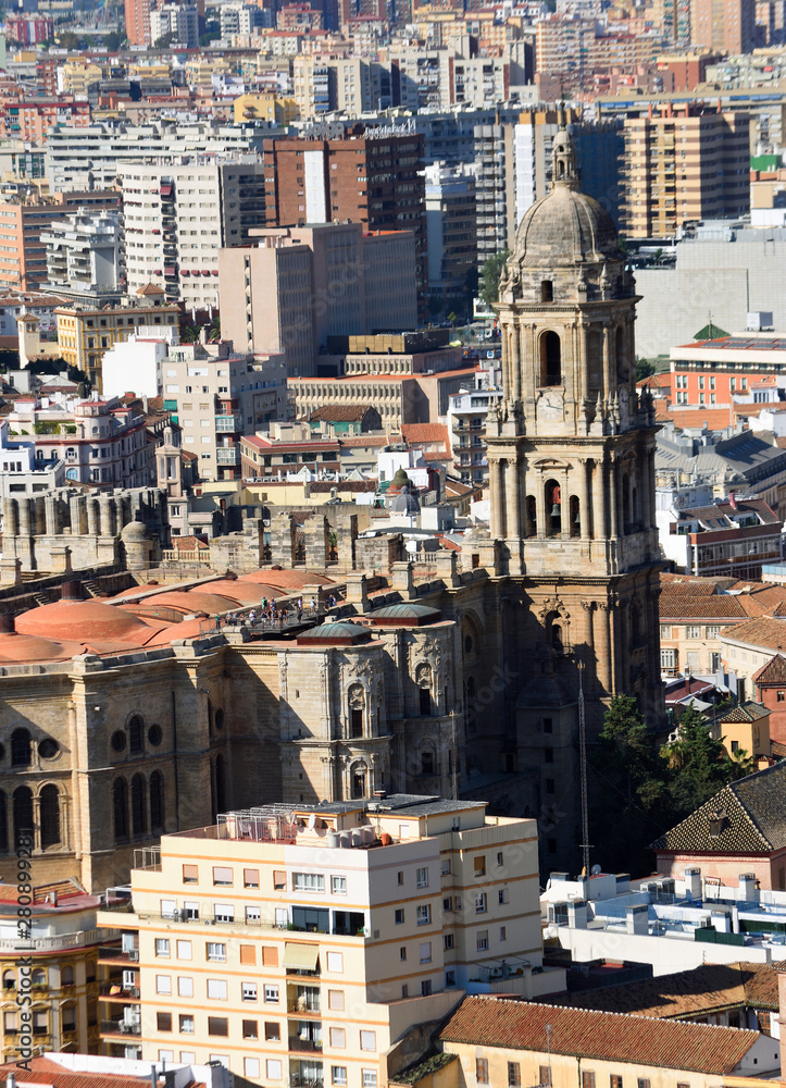 Naklejka premium Cityscape of Malaga Spain including Cathedral 