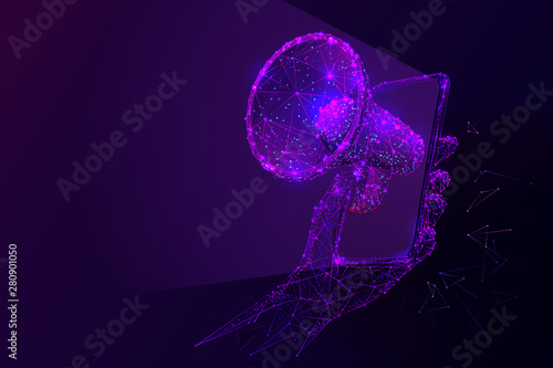 Purple Internet mobile marketing low poly wireframe illustration