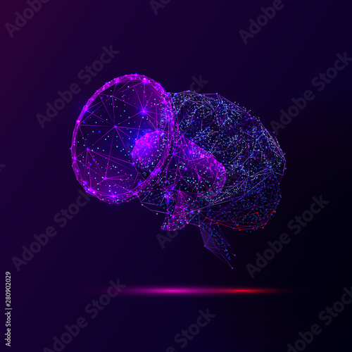 Purple thoughts expressing and communication low poly wireframe illustration