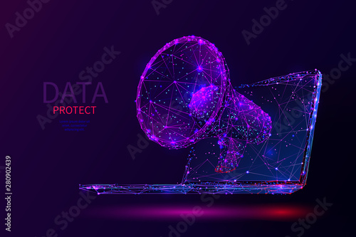Purple digital marketing low poly wireframe illustration