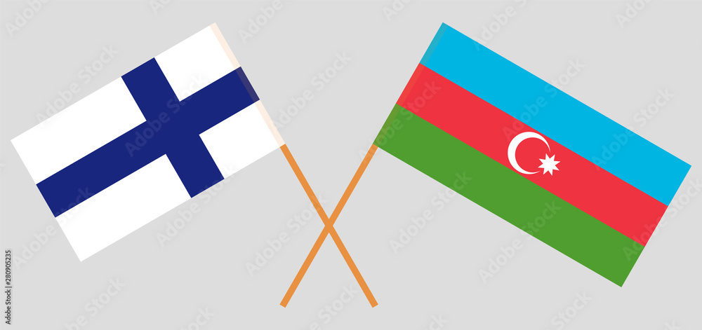 Azerbaijan and Finland. Crossed Azerbaijani and Finnish flags