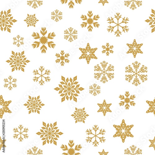 Merry Christmas Gold elements on white background. Seamless graphic pattern made with elements of zentangl and doodle. Wrapping paper illustration photo