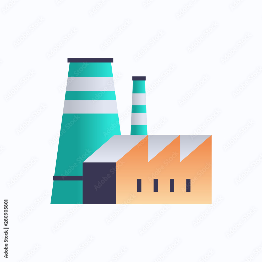 factory building icon industrial plant with pipes and chimney power station environment and energy element oil industry concept white background flat factory building icon industrial plant with pipes and chimney power station environment and energy element oil industry concept white background flat