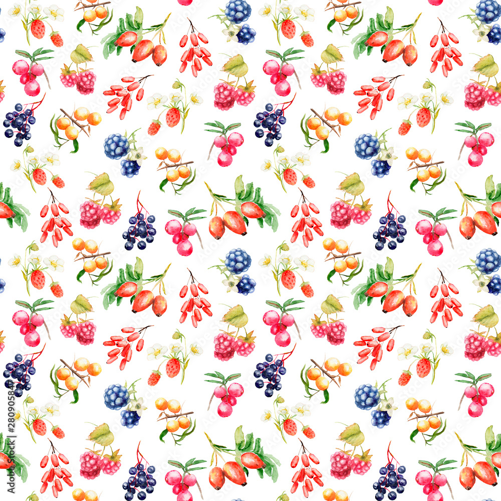 watercolor seamless patterns on the theme of the forest with plants and fruits watercolor seamless patterns on the theme of the forest with plants and fruits