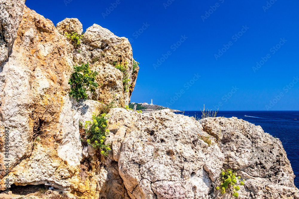 Punta Ristola coastline rocks near Santa Maria di Leuca, Province of Lecce, Apulia, Italy