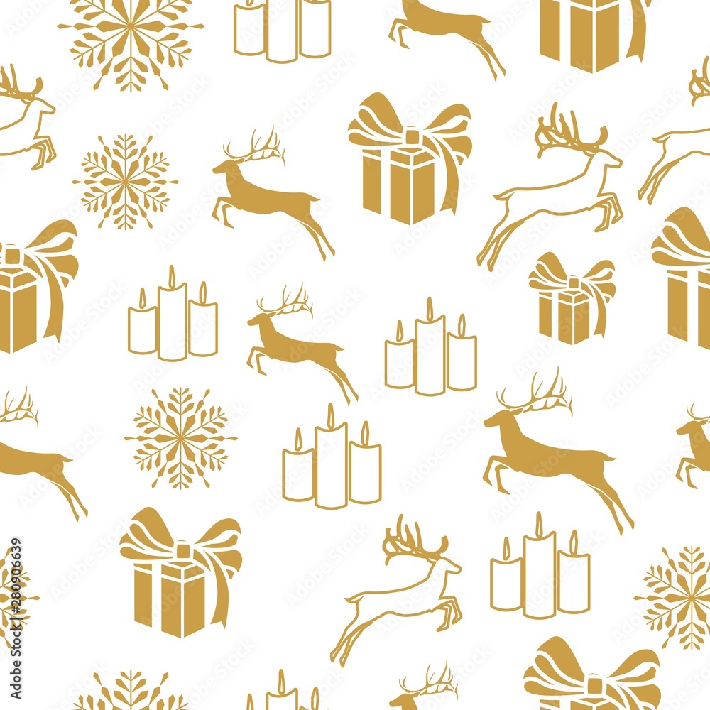 Merry Christmas Gold elements on white background. Seamless graphic pattern made with elements of zentangl and doodle. Wrapping paper illustration Merry Christmas Gold elements on white background. Seamless graphic pattern made with elements of zentangl and doodle. Wrapping paper illustration