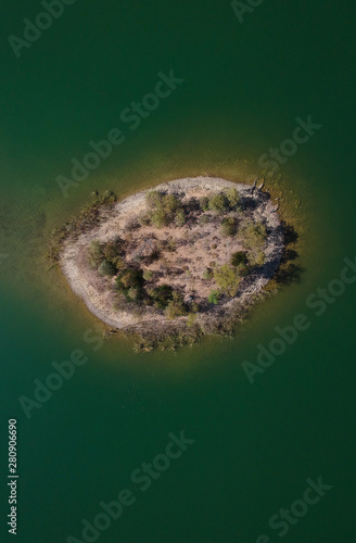 Top view from an island in a lagoon. Drone photo. Aerial view