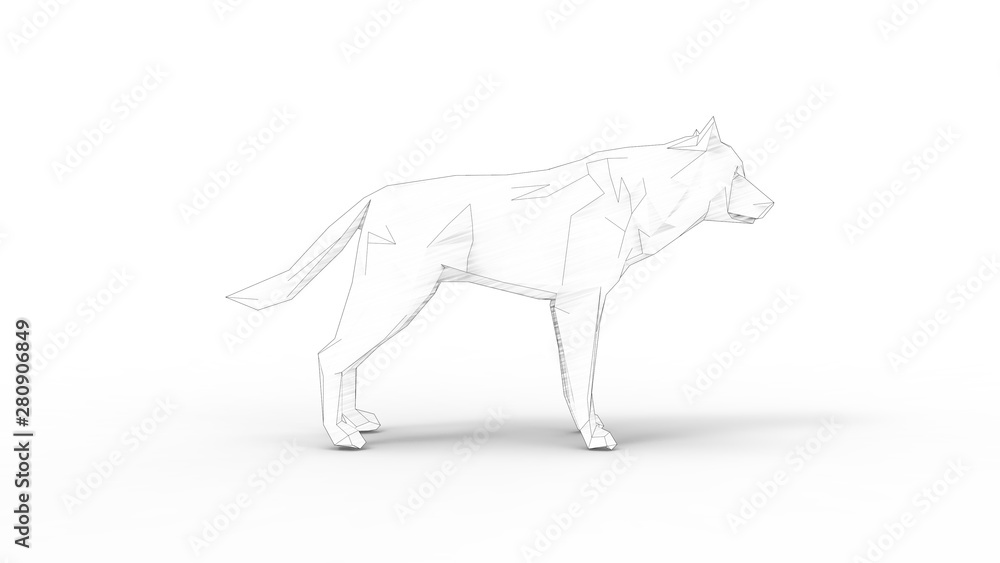 3d rendering of a wolf polygon isolated in white studio background