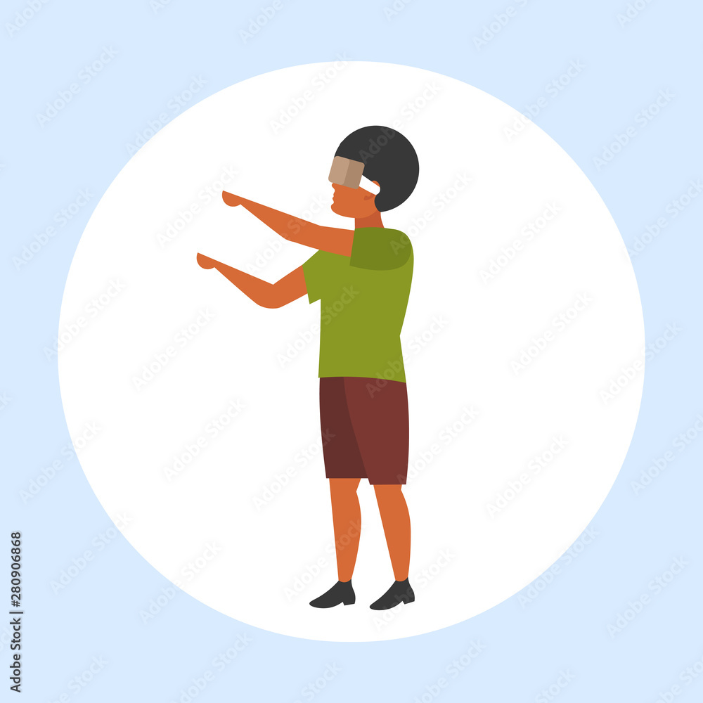 man wearing modern 3d glasses african american guy experiencing virtual reality through headset vision vr digital technology concept male cartoon character flat full length man wearing modern 3d glasses african american guy experiencing virtual reality through headset vision vr digital technology concept male cartoon character flat full length