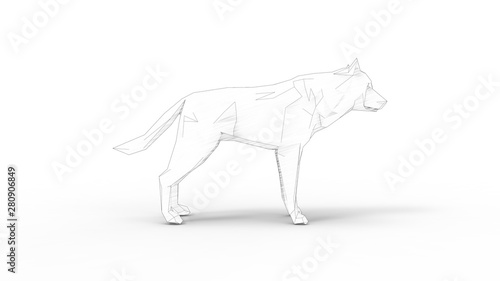 3d rendering of a wolf polygon isolated in white studio background