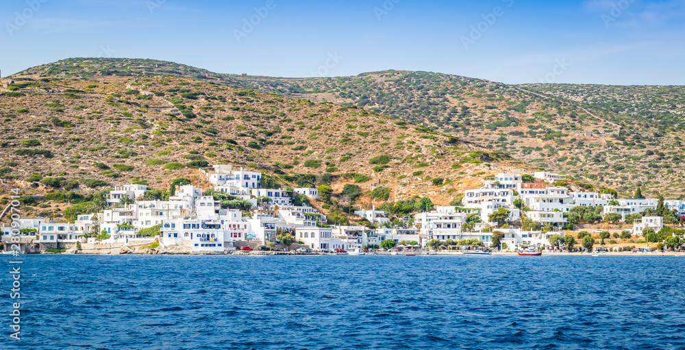 Amorgos village along the waterfront, Greece.