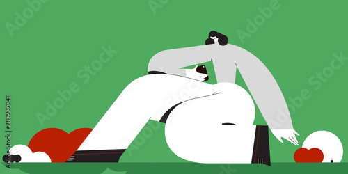 Girl using mobile phone for communication with friend in social network. Flat design style minimal vector illustration. Use in web projects and applications.