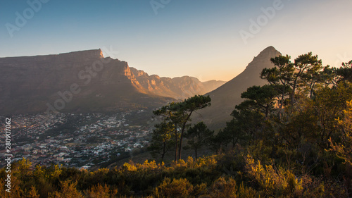 Cape Town at Sunset Table Top Mountain and Lions Head.