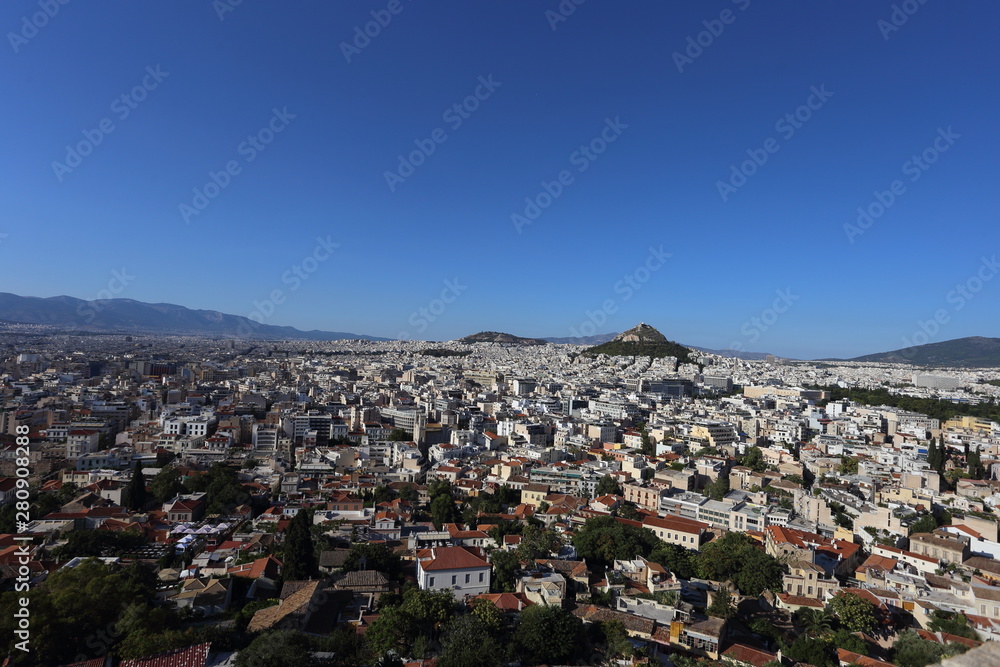 Athens, Greece - July 20, 2019: Panorama of the Greek capital seen from the Acropolis