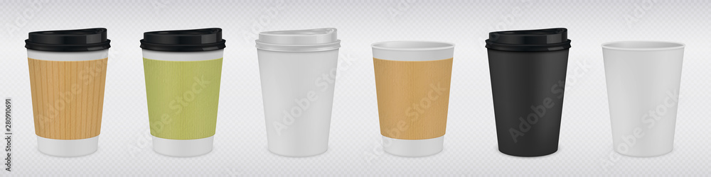 Vector 3d Realistic Brown Paper Disposable Cup With Black Lid