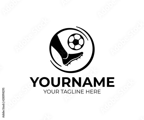 Footballer with ball, football player kicks the ball, logo design. Soccer or football, vector design and illustration
