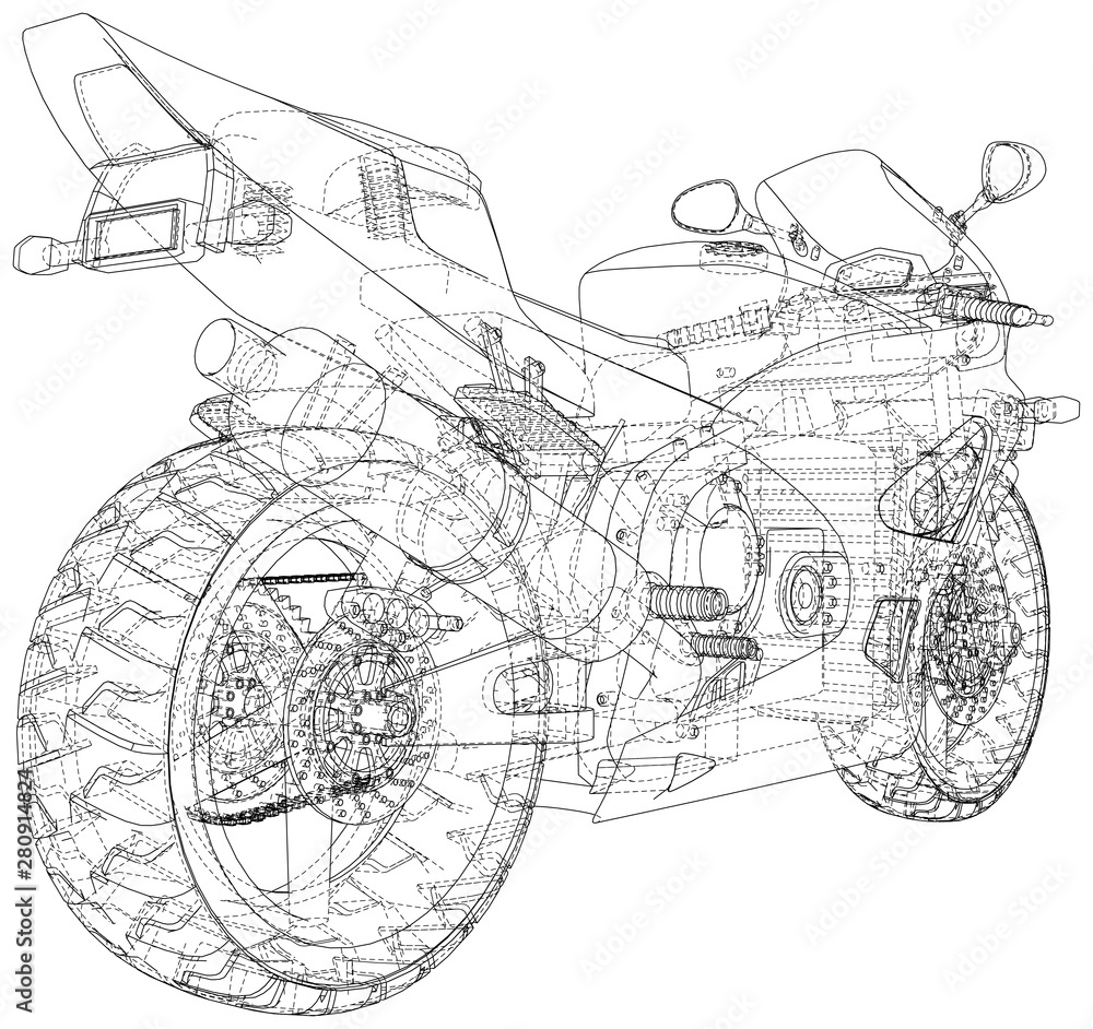 Sport motorcycle technical wire-frame. Vector illustration. Tracing illustration of 3d.
