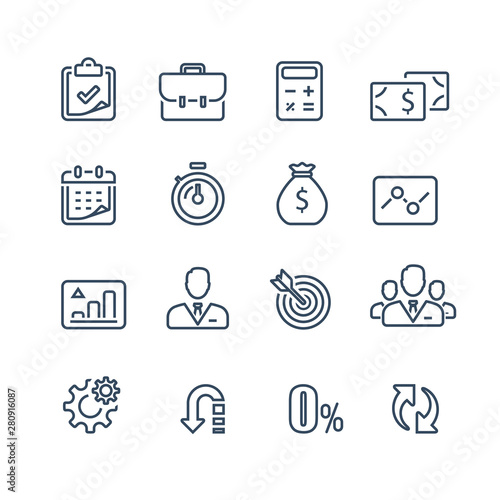 Finance icon set, business loan, company revenue report, analytics infographic, market growth, annual payment, corporate expense