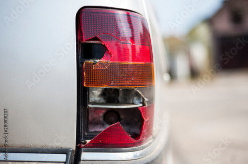 Car tail light has broken from accident