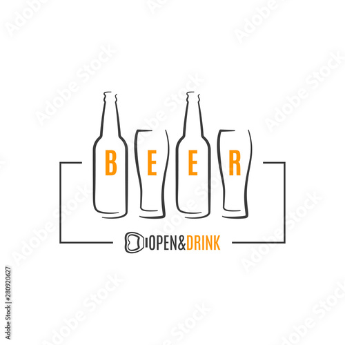 beer bottles with beer glass logo on white