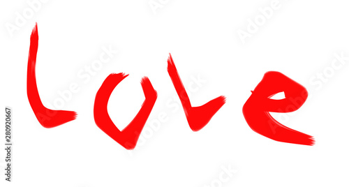 The inscription word "love". Red decorative letters. Abstraction