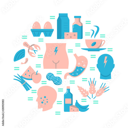 Food allergy round concept banner template in flat style