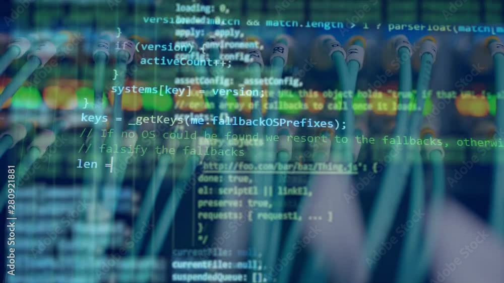 Computer code moving on a monitor. Computer code moving on a monitor.