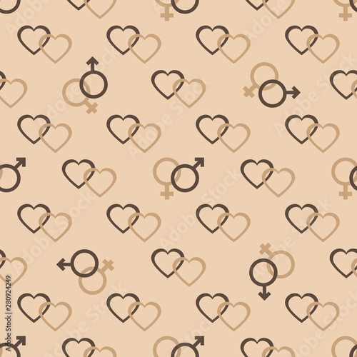 Pattern gender symbols, hearts. Valentine's Day