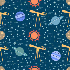 Crédence de cuisine Cosmos patrons Télescope soleil et planètes étoilées  © aquamarine_paint