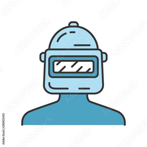 Wallpaper Mural Game soldier color icon. Player, soldier, warrior protective gear. Virtual video game inventory. Safety military equipment. Welder headgear, uniform. Welding helmet. Isolated vector illustration Torontodigital.ca