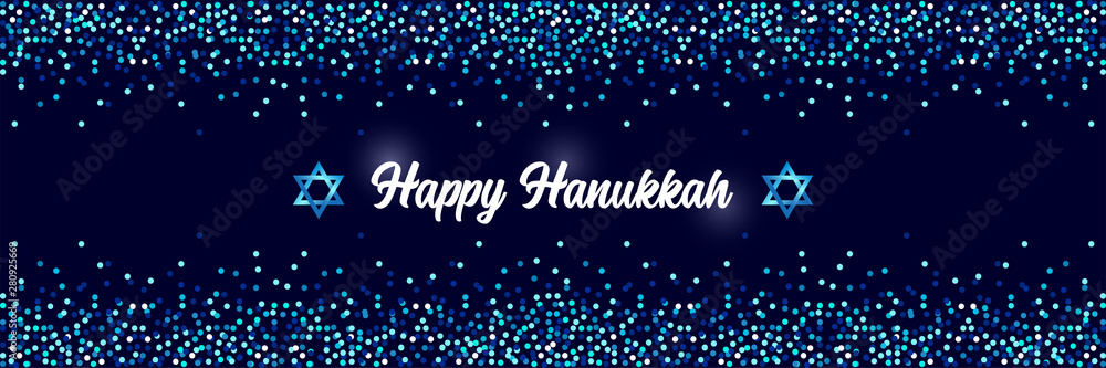 Luxury Festive Happy Hanukkah horizontal background with sparkles and glittering effect and lettering Luxury Festive Happy Hanukkah horizontal background with sparkles and glittering effect and lettering