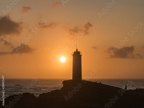 Roncudo lighthouse in the sunset in A Coruna - Spain