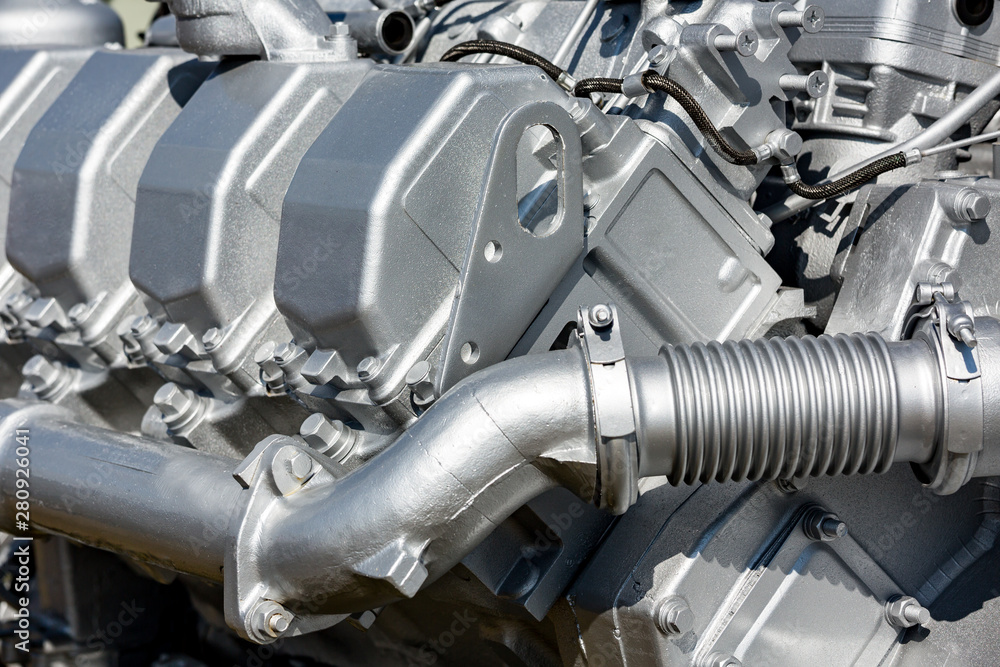 Modern car engine closeup. Fragment of car engine Modern car engine closeup. Fragment of car engine