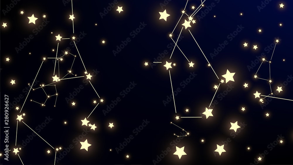 Constellation Map. Dark Galaxy Pattern. Astronomical Print. Beautiful Cosmic Sky with Many Stars. Vector Stars Background.