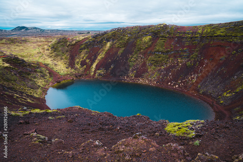 Kerio volcanic crater lake also called Kerid in southern Iceland, part of the Golden Circle route.