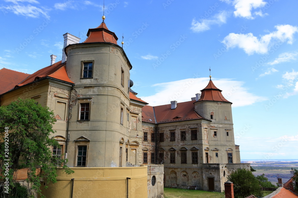 Jezeri Castle situated near coal mine in Northern Bohemia, Czech Republic.