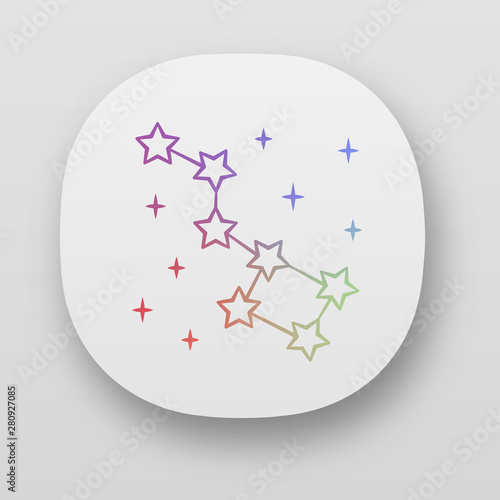 Constellation app icon. Group of stars. Big dipper. Ursa Major. Starry night sky. Astronomic. Study of starry sky. UI/UX user interface. Web or mobile applications. Vector isolated illustrations