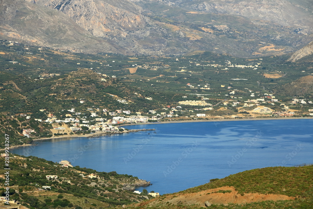 Crete island, beautiful beach and fishing village Plakias. Greece