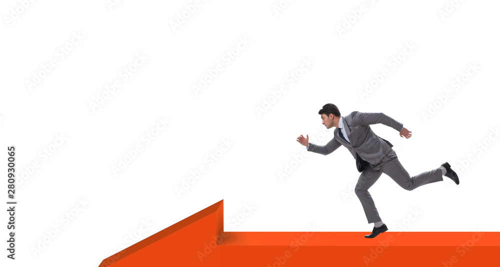 Businessman walking on arrow isolated on white background Businessman walking on arrow isolated on white background