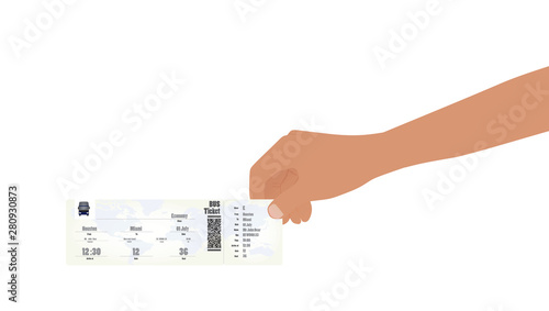 Hand holding bus tickets. vector illustration
