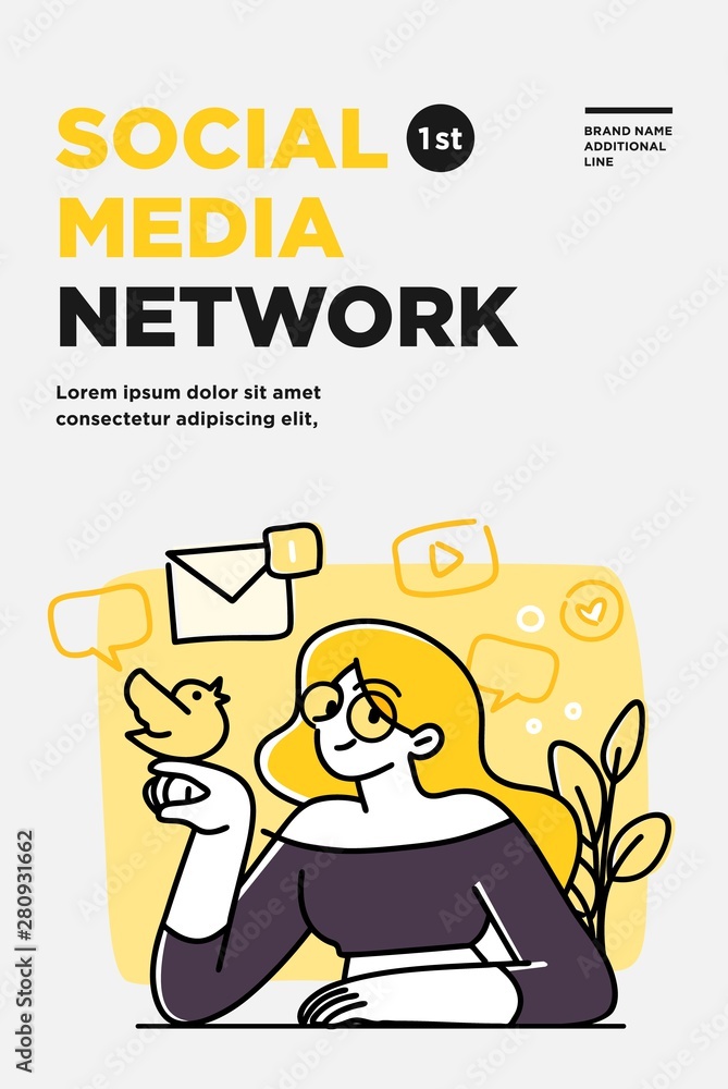 Poster, flyer or banner design template. Business concept illustrations. Modern flat outline style. Online media Poster, flyer or banner design template. Business concept illustrations. Modern flat outline style. Online media