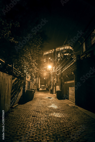 Dark And Scary Vintage Cobblestone Brick City Alley At Night In Chicago Stock Photo Adobe Stock