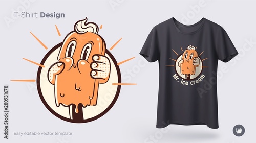 Vintage ice cream. Prints on T-shirts, sweatshirts, cases for mobile phones, souvenirs. Isolated vector illustration on white background.