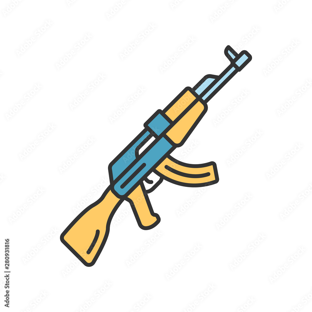 AKM weapon color icon. Virtual video game firearm, gun. Shooter game