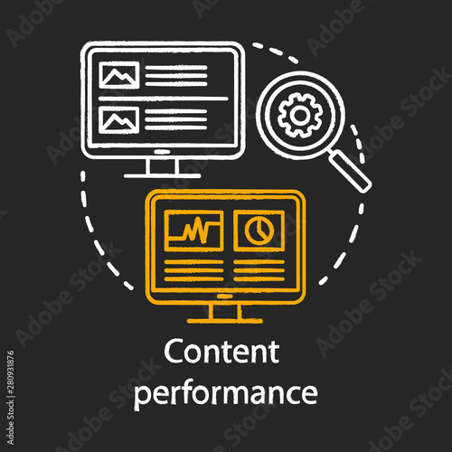 Content performance chalk concept icon. Digital marketing benefit idea. Content relevance optimization, brand promotion. Web analytics, smm metrics. Vector isolated chalkboard illustration