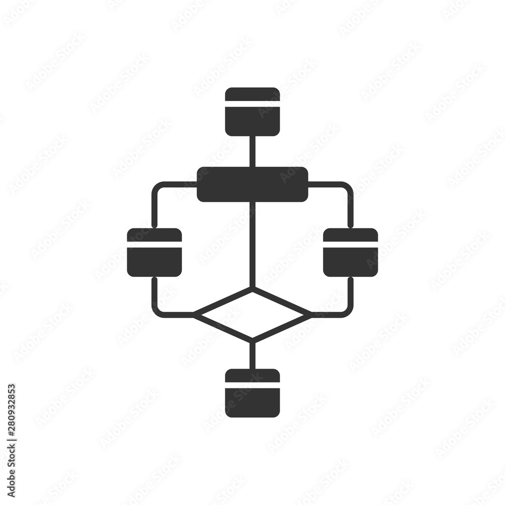 Flowchart glyph icon. Diagram. Visualization of problem solving stages. Graphical representation of algorithm. Program logic sequence. Silhouette symbol. Negative space. Vector isolated illustration Flowchart glyph icon. Diagram. Visualization of problem solving stages. Graphical representation of algorithm. Program logic sequence. Silhouette symbol. Negative space. Vector isolated illustration