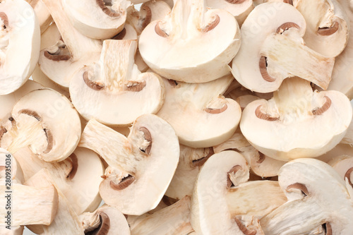 Sliced mushrooms as background texture. healthy food