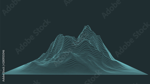Abstract digital landscape. Wireframe landscape background. 3d futuristic vector illustration.