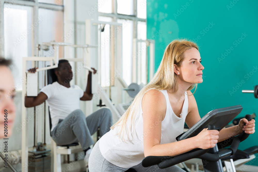 Fototapeta premium Group of people exercising at gym