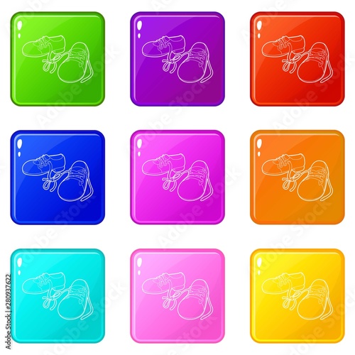 Tied shoes joke icons set 9 color collection isolated on white for any design